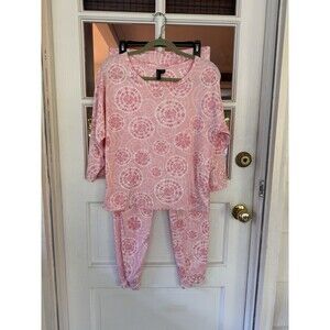 Cynthia Rowley Pajama Set Women's Medium Long Sleeve Pink Floral Drawstring